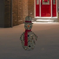 28'' Pre-Lit Champagne Gold and Red Glittered Snowman Outdoor Christmas Yard Decor