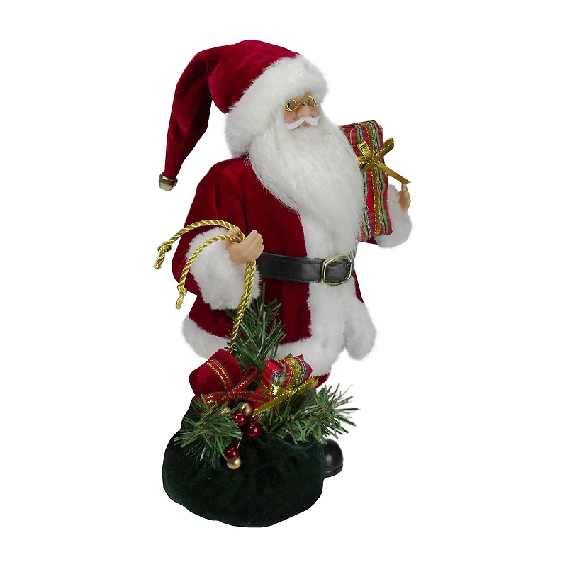 12'' Santa Claus Holding Gift Bag and Presents Christmas Figure