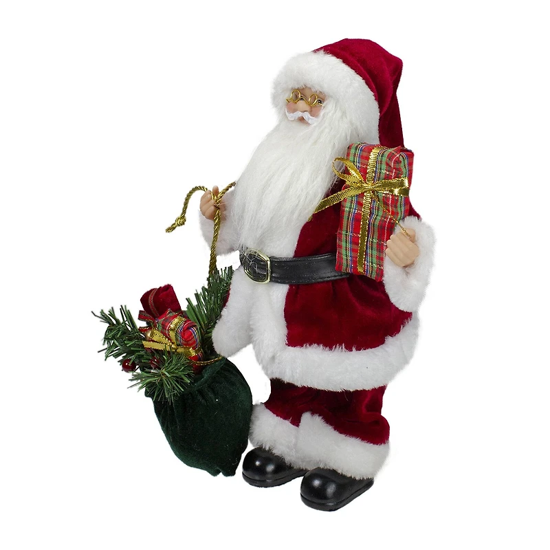 12'' Santa Claus Holding Gift Bag and Presents Christmas Figure