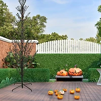 9' Pre-Lit Black Cascade Outdoor Halloween Twig Tree  Orange Lights