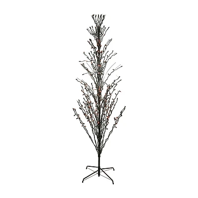6' Pre-Lit Black Cascade Outdoor Halloween Twig Tree Orange Lights