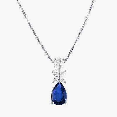 Womens Gemstone Sterling Silver Pear Pendant Necklace