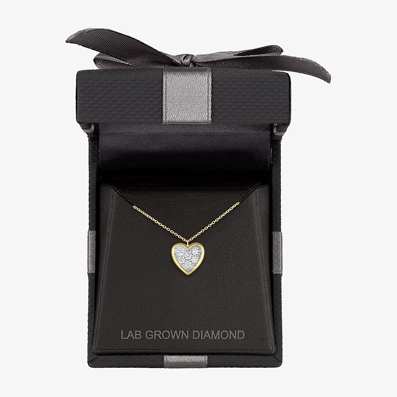 Heart (Gh / Si2 I1) Womens 1/6 CT. T.W. Lab Grown White Diamond 10K Gold Heart 16 Inch Pendant Necklace