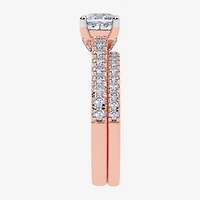 (H-I / Si2-I1) Womens 1 1/2 CT. T.W. Lab Grown White Diamond 10K Gold Cushion Side Stone Bridal Set