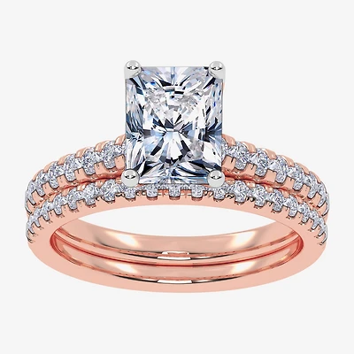 (H-I / Si2-I1) Womens 1 1/2 CT. T.W. Lab Grown White Diamond 10K Gold Rectangular Side Stone Bridal Set