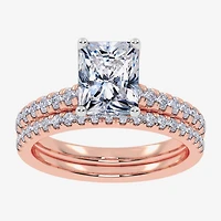 (H-I / Si2-I1) Womens 1 1/2 CT. T.W. Lab Grown White Diamond 10K Gold Rectangular Side Stone Bridal Set