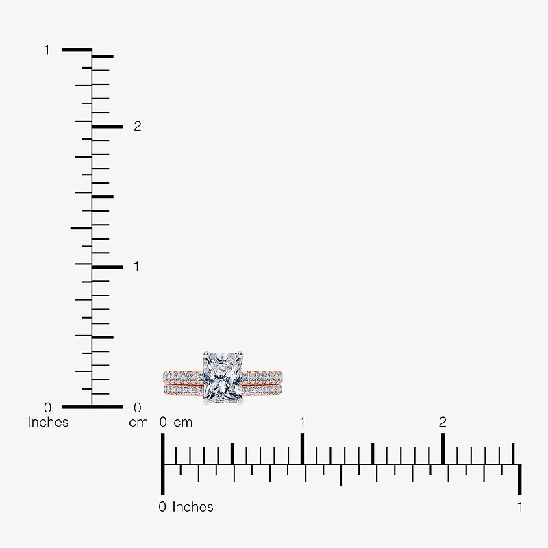 (H-I / Si2-I1) Womens 1 1/2 CT. T.W. Lab Grown White Diamond 10K Gold Rectangular Side Stone Bridal Set
