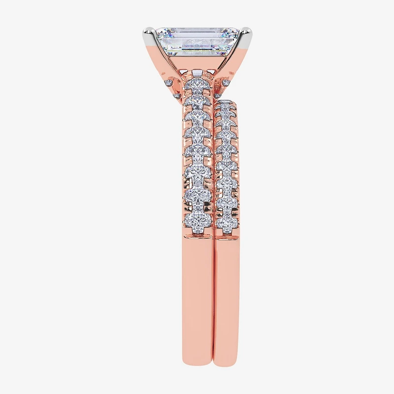 (H-I / Si2-I1) Womens 1 1/2 CT. T.W. Lab Grown White Diamond 10K Gold Rectangular Side Stone Bridal Set