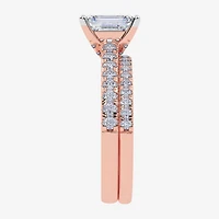 (H-I / Si2-I1) Womens 1 1/2 CT. T.W. Lab Grown White Diamond 10K Gold Rectangular Side Stone Bridal Set