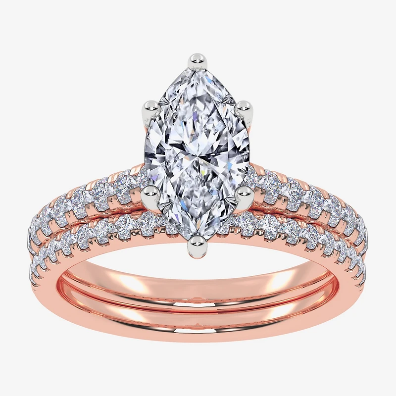 (H-I / Si2-I1) Womens 1 1/2 CT. T.W. Lab Grown White Diamond 10K Gold Marquise Side Stone Bridal Set