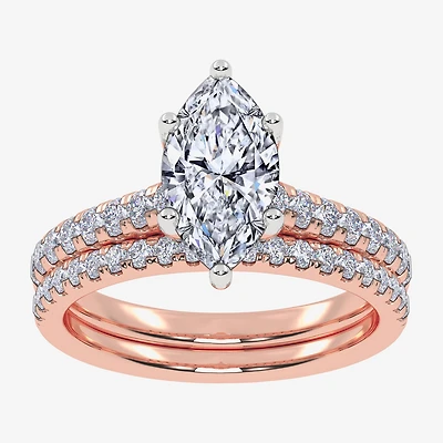 (H-I / Si2-I1) Womens 1 1/2 CT. T.W. Lab Grown White Diamond 10K Gold Marquise Side Stone Bridal Set