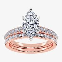 (H-I / Si2-I1) Womens 1 1/2 CT. T.W. Lab Grown White Diamond 10K Gold Marquise Side Stone Bridal Set