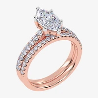 (H-I / Si2-I1) Womens 1 1/2 CT. T.W. Lab Grown White Diamond 10K Gold Marquise Side Stone Bridal Set