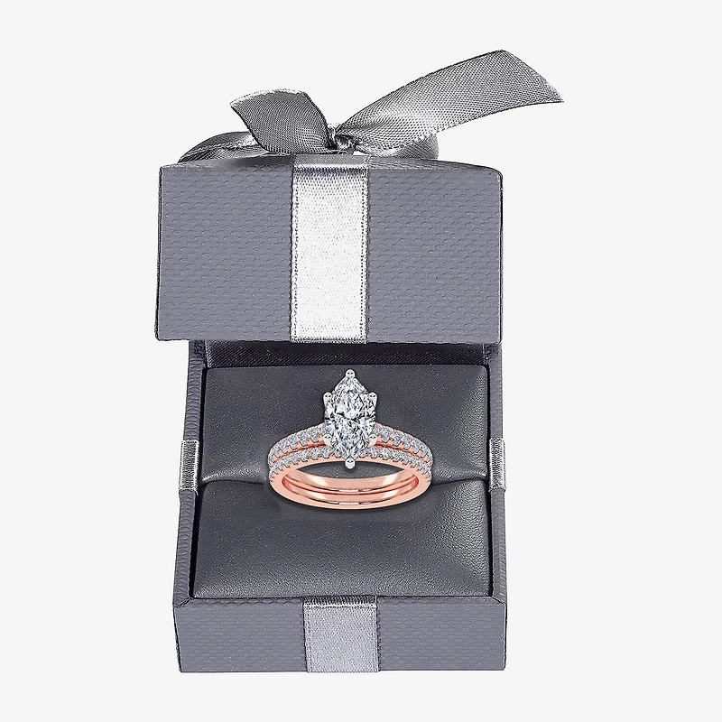 (H-I / Si2-I1) Womens 1 1/2 CT. T.W. Lab Grown White Diamond 10K Gold Marquise Side Stone Bridal Set