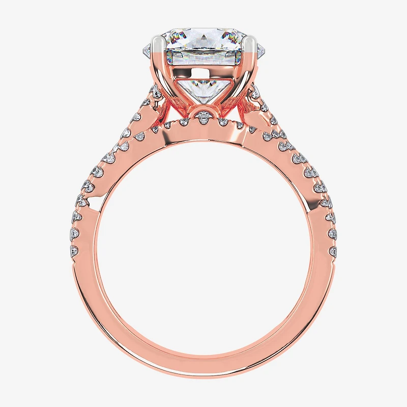(G-H / Si1-Si2) Womens 3 1/2 CT. T.W Lab Grown White Diamond 14K Gold Round Side Stone Engagement Ring