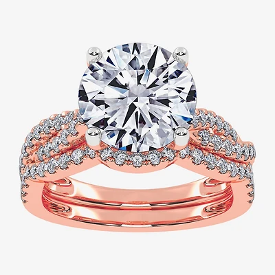 (G-H / Si1-Si2) Womens 3 1/2 CT. T.W Lab Grown White Diamond 14K Gold Round Side Stone Engagement Ring