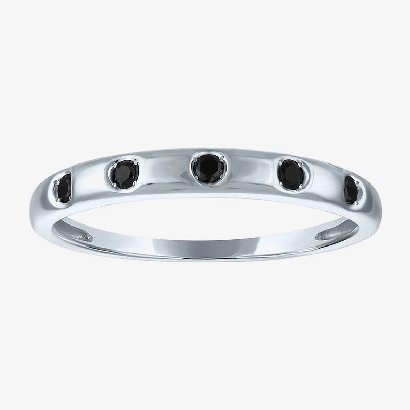 Womens 2.5MM 1/10 CT. T.W. Natural Black Diamond 10K Gold 5-Stone Wedding Band