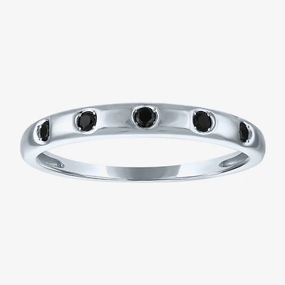 Womens 2.5MM 1/10 CT. T.W. Natural Black Diamond 10K Gold 5-Stone Wedding Band