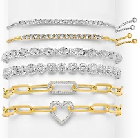 (G-H / I1-I2) Womens Lab Grown Diamond 14K Gold Over Silver Sterling Silver 8 Inch Paperclip Heart Chain Bracelet