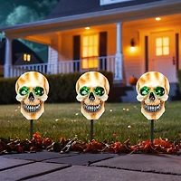 Northlight 15" Set Of 3 Led Lighted Skeleton Head Halloween Yard Art