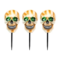 Northlight 15" Set Of 3 Led Lighted Skeleton Head Halloween Yard Art