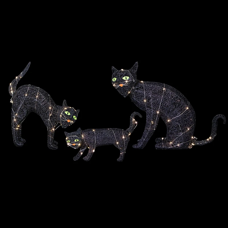 Northlight 27.5" Led Lighted Black Cat Family Halloween Yard Art