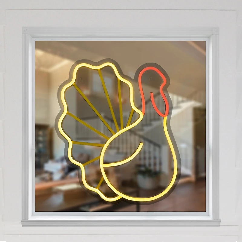 Northlight 15" Led Neon Lighted Turkey Thanksgiving Window Decor