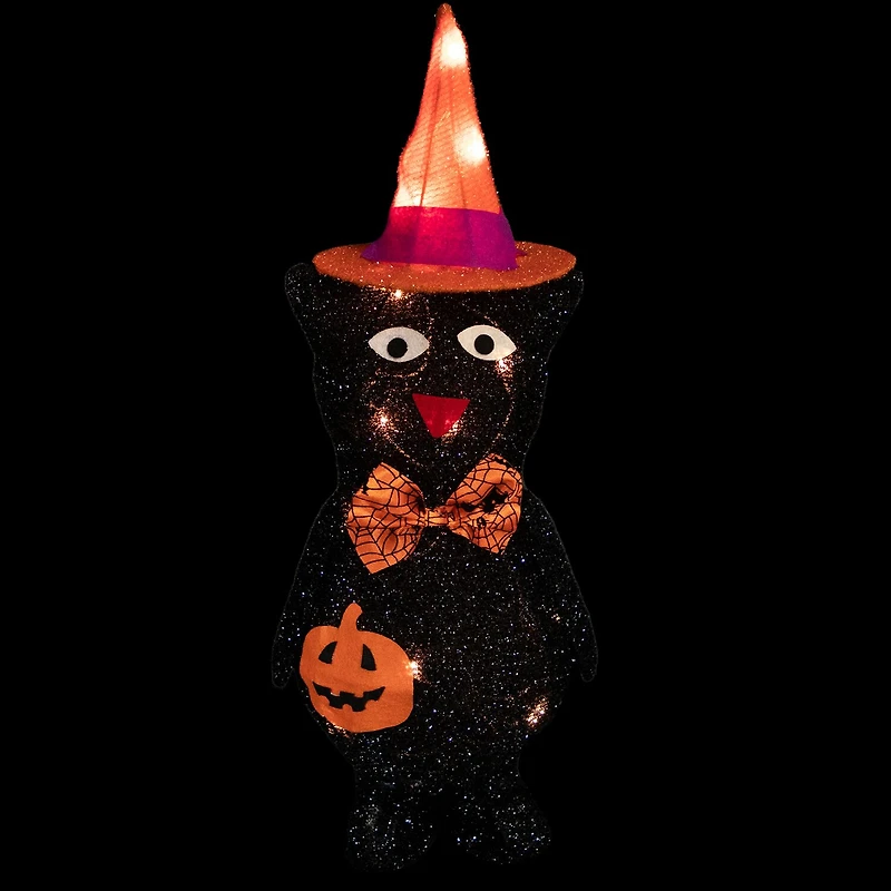 Northlight 24" Lighted Black Cat In Witch'S Hat Halloween Yard Art