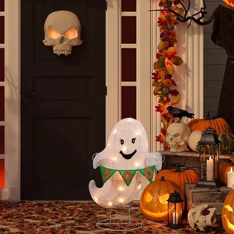 Northlight 25" Led Ghost With "Boo" Banner Halloween Yard Art