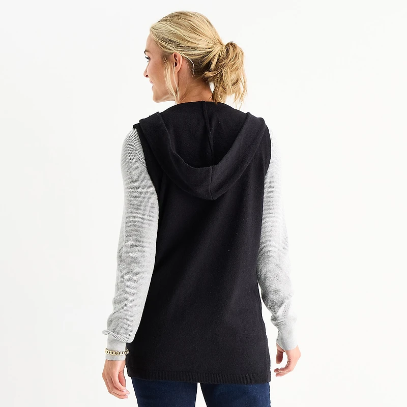 Liz Claiborne Knit Hooded Womens Sleeveless Vest