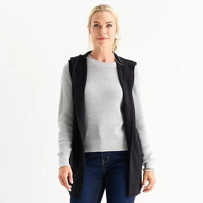 Liz Claiborne Knit Hooded Womens Sleeveless Vest