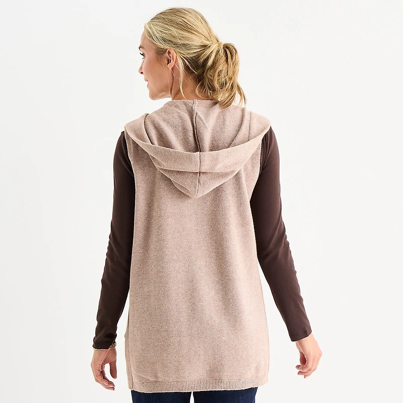 Liz Claiborne Knit Hooded Womens Sleeveless Vest