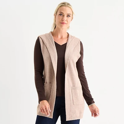 Liz Claiborne Knit Hooded Womens Sleeveless Vest