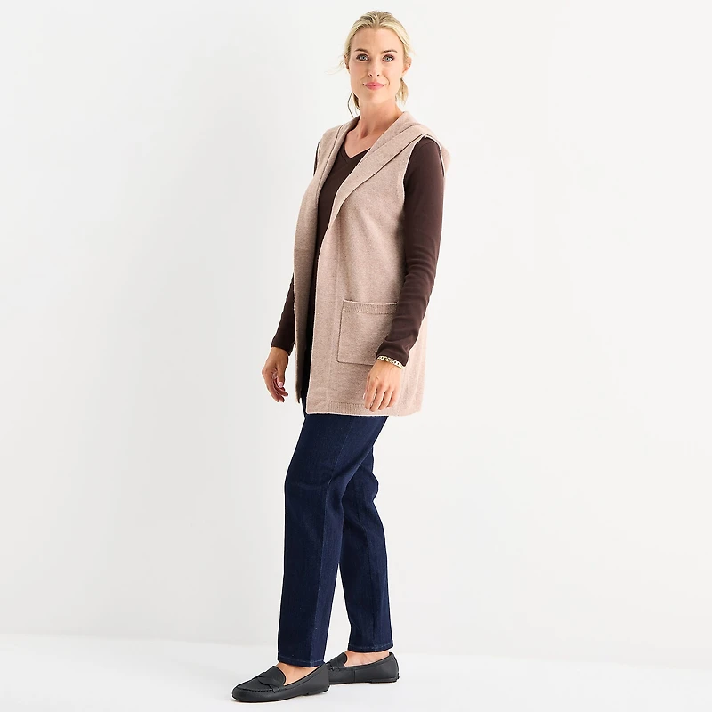 Liz Claiborne Knit Hooded Womens Sleeveless Vest
