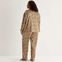 Ambrielle Womens Satin Long Sleeve 2-pc. Plus Pajama Set