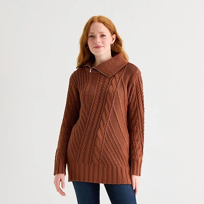 St. John's Bay Tall Womens Mock Neck Long Sleeve Pullover Sweater