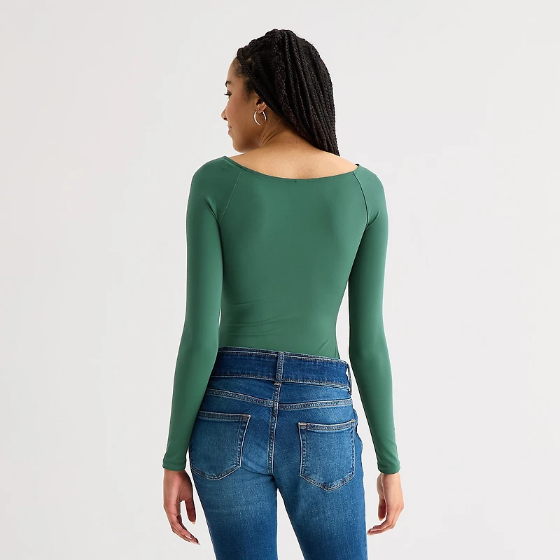 Arizona Womens Juniors Round Neck Long Sleeve Bodysuit