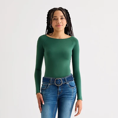 Arizona Womens Juniors Round Neck Long Sleeve Bodysuit