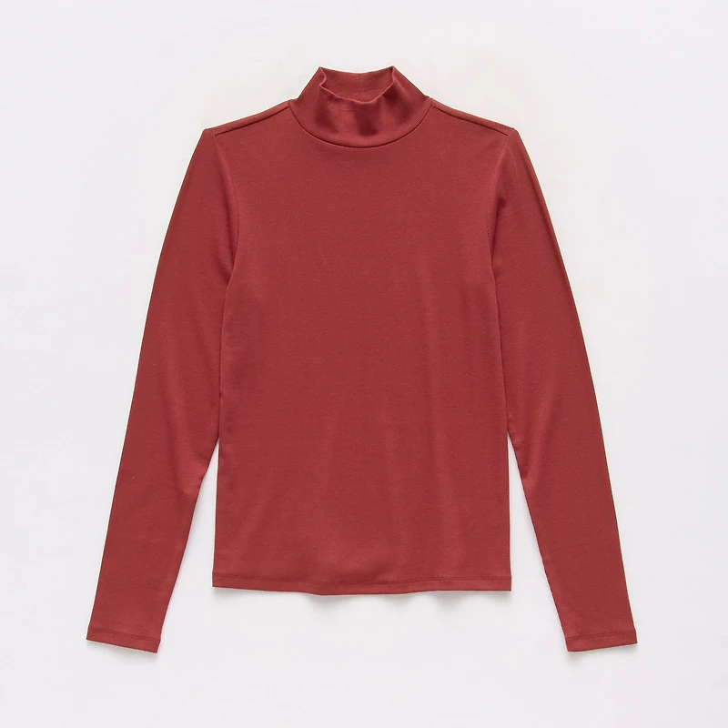 a.n.a Womens Mock Neck Long Sleeve T-Shirt