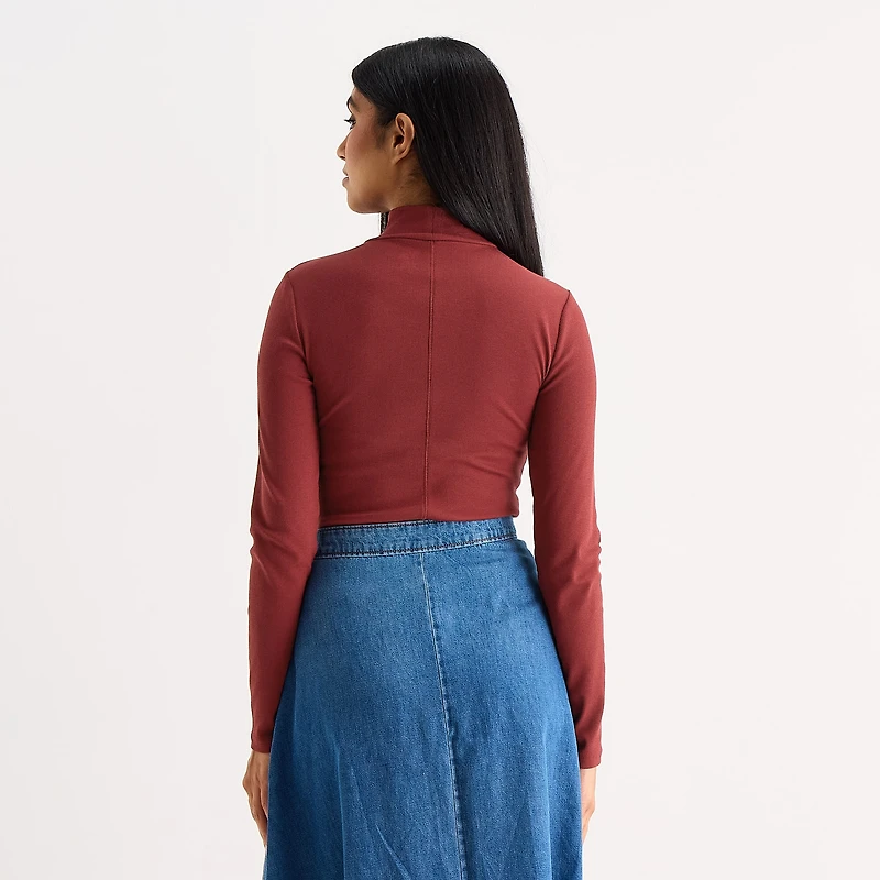 a.n.a Womens Mock Neck Long Sleeve T-Shirt