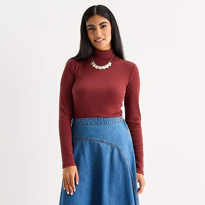 a.n.a Womens Mock Neck Long Sleeve T-Shirt