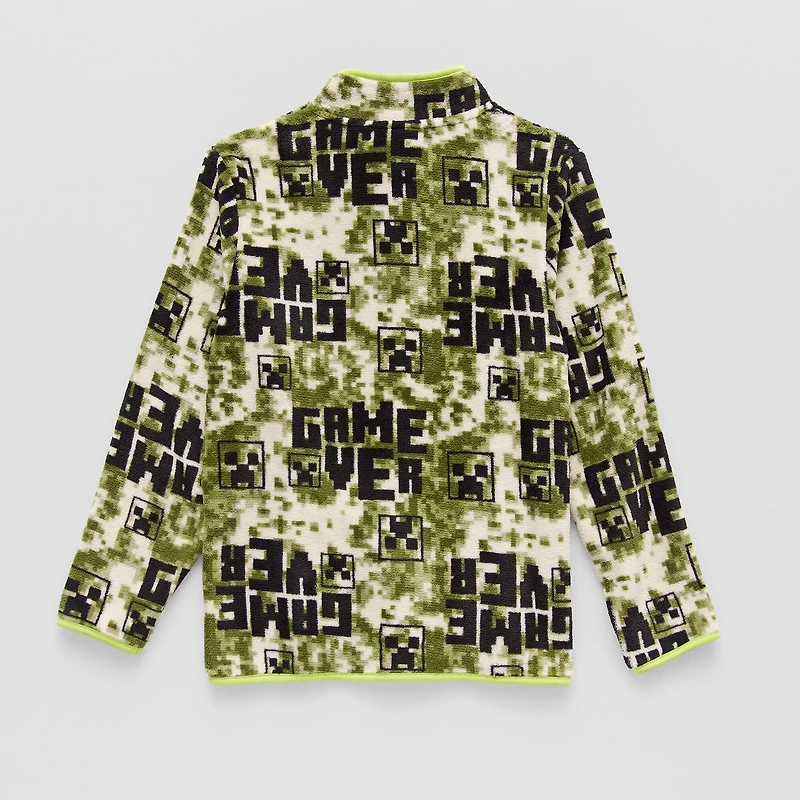 Sherpa Little & Big Kid Boys Mock Neck Long Sleeve Fleece Minecraft Casual Quarter-Zip Pullover