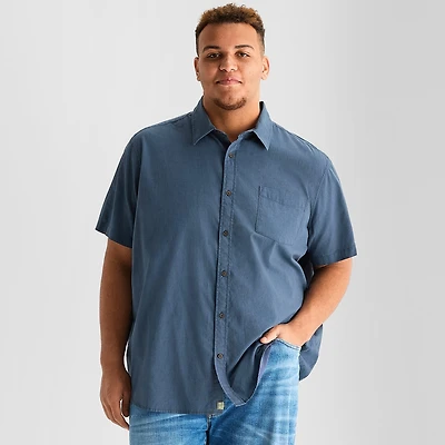 mutual weave Mens Short Sleeve Regular Fit Stretch Fabric Big and Tall Button-Down Shirt