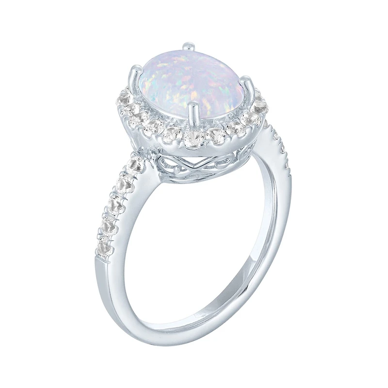 Womens Lab Created White Opal Sterling Silver Cocktail Ring
