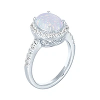 Womens Lab Created White Opal Sterling Silver Cocktail Ring