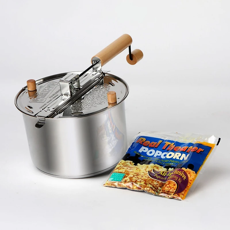 Wabash Valley Farms Stainless Steel Whirley Pop with Real Theater Popping Kit