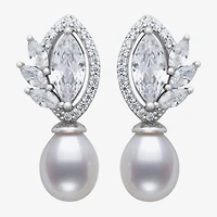 Womens White Cultured Freshwater Pearl Sterling Silver Marquise Drop Earrings