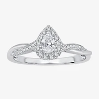 Womens 1/3 CT. T.W. Natural White Diamond 10K Gold Pear Halo Engagement Ring