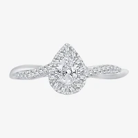 Womens 1/3 CT. T.W. Natural White Diamond 10K Gold Pear Halo Engagement Ring