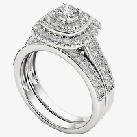 Womens 3/4 CT. T.W. Natural White Diamond 14K Gold Cushion Halo Bridal Set